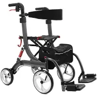 Bescomedical Bescomed Spring VARIO-L, Rollator + Rollstuhl, graphitgrau, 2in1, Alu Leichtgewichtsrollator, neue Serie, Gehwagen + Rollstuhl inkl. Beinstützen und Komfort-Rückengurt (#10181)