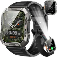 Kuny Smartwatch Herren , 100 Tage Akkulaufzeit/LED Taschenlampe/Kompass/2 Armbänders/IP68 Wasserdicht, 100+Sportmodi Sportuhr, für Android iOS