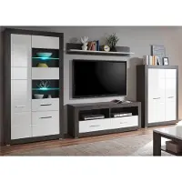 Furn.Design Wohnwand "Briard" in weiß Hochglanz und grau Stone Wohnkombination 4-teilig