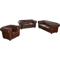 58 aufm Kessel Sofa 3-Sitzer / Sofa 2-Sitzer / Sessel Kath Bezug Wischleder Buche nussbaum dunkel / braun 22452