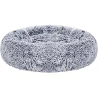 OEM Hunde- und Katzenbett, Donutkissen, Waschbar, Entfernbare Mittelfüllung, Langes Plüsch, Durchmesser 70 cm, Grau