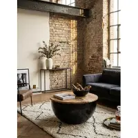 KADIMA DESIGN Couchtisch Mango Massivholz Metall 60x34x60 cm Industrial Style Rund, Design Wohnzimmertisch mit Stauraum, Moderner Loungetisch Sofatisch Schwarz