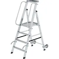 Proregal Plattformleiter mit Rollen und Griff | 4 Stufen | inkl. beidseitigem Handlauf | Aluminium | nivello Leiterschuhe