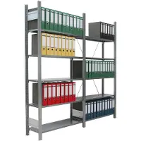 Proregal Aktenregal FALKE Stecksystem für Standard-Ordner | Grundregal | Extra-Tall | HxBxT 232x88x60cm | 6 Ordnerebenen | Fachlast 80kg | Einseitig nutzbar | Verzinkt