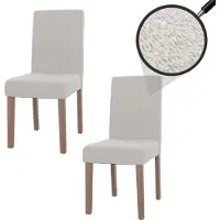 Mendler 2er-Set Esszimmerstuhl Littau, Stuhl Küchenstuhl Hochlehner, Stoff/Textil Bouclé Holz creme, naturfarbene Beine