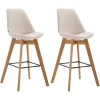 CLP 2er Set Barhocker Metz Stoff mit Rückenlehnen und Fußstütze | Farbe creme Gestell Farbe natur