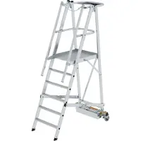 Proregal Plattformleiter klappbar mit schmalem Fahrwerk | 6 Stufen | inkl. beidseitigem Handlauf | Aluminium | nivello Leiterschuhe