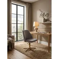 KADIMA DESIGN Schreibtischstuhl Grau Samt Design Drehstuhl mit Lehne, Schalenstuhl 120 kg Höhenverstellbar, Arbeitsstuhl ohne Rollen, Stuhl Schreibtisch Home-Office Drehbar