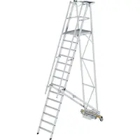 Proregal Plattformleiter klappbar mit schmalem Fahrwerk | 14 Stufen | inkl. beidseitigem Handlauf | Aluminium | nivello Leiterschuhe