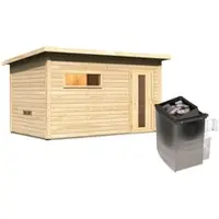 Karibu Chillroi 38mm Saunahaus Melo 6 Inklusive Ofen 9kW Integrierte Steuerung Hellbraun