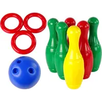 Hemar Bowling-Set für Kinder ab 1 Jahr mit 6 stapelbaren Kegeln, 3 Ringo Pucks und Bowlingkugel mit Grifflöchern