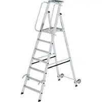 Proregal Plattformleiter mit Rollen und Griff | 7 Stufen | inkl. beidseitigem Handlauf | Aluminium | nivello Leiterschuhe