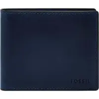 Fossil Leder Geldbörse Derrick RFID Large Coin Pocket Bifold Insignia Blue dunkelblau