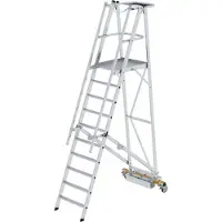 Proregal Plattformleiter klappbar mit schmalem Fahrwerk | 10 Stufen | inkl. beidseitigem Handlauf | Aluminium | nivello Leiterschuhe