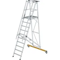 Proregal Plattformleiter klappbar und fahrbar | 10 Stufen | inkl. beidseitigem Handlauf | Aluminium | nivello Leiterschuhe