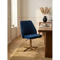 KADIMA DESIGN Schreibtischstuhl Dunkelblau Samt Design Drehstuhl mit Lehne, Schalenstuhl 120 kg Höhenverstellbar, Arbeitsstuhl ohne Rollen, Stuhl Schreibtisch Home-Office Drehbar