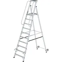 Proregal Plattformleiter mit Rollen und Griff | 10 Stufen | inkl. beidseitigem Handlauf | Aluminium | nivello Leiterschuhe