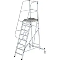 Proregal Plattformleiter fahrbar | 8 Stufen | inkl. beidseitigem Handlauf | Aluminium | nivello Leiterschuhe