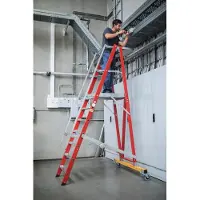 Proregal Plattformleiter klappbar und fahrbar | 7 Stufen | inkl. GFK-Handlauf | GFK/Aluminium | nivello Leiterschuhe