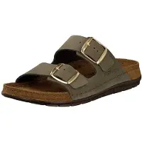 Rohde Damen Pantolette aus Leder mit Schnallen und Memoryfußbett Rodigo-D 5865, Größe:41 EU, Farbe:Grün