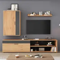 Merax TV Wohnwand-Set 3-teilig mit Soft-Close Türen, inkl. TV-Board, Wandschrank und Wandregal, modernes Wohnzimmermöbel Holzfarbe+Schwarz