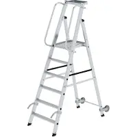 Proregal Plattformleiter mit Rollen und Griff | 6 Stufen | inkl. beidseitigem Handlauf | Aluminium | nivello Leiterschuhe