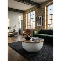 KADIMA DESIGN Couchtisch Mango 60x34x60 cm Massivholz Metall Tisch Weiß Industrial Rund, Design Wohnzimmertisch mit Stauraum, Loungetisch Sofatisch Modern