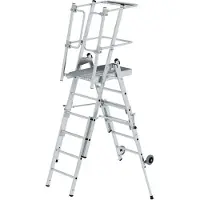 Proregal Plattformleiter FlexxStep | 4 Sprossen | mit Teleskopaufsatz plus 2 Sprossen und beidseitigem Handlauf | Aluminium | Rutschsichere Leiterschuhe