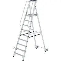 Proregal Plattformleiter mit Rollen und Griff | 9 Stufen | inkl. beidseitigem Handlauf | Aluminium | nivello Leiterschuhe