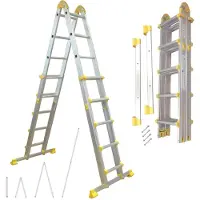 Lemodo Alu Teleskopleiter ausziehbar, Klappleiter 4-teilig, 4,6 m, bis 150 kg, Stehleiter, Anlegeleiter