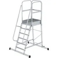 Proregal Plattformleiter mit geräumiger Plattform und Rollen | 6 Stufen | inkl. beidseitigem Handlauf | Aluminium