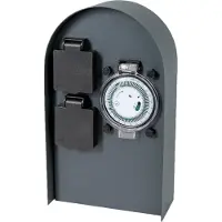 Grafner Edelstahl Design Gartensteckdose mit Zeitschaltuhr 2 Steckdosen, anthrazit, ON/AUTO, 3600 Watt, Pulverbeschichtung, Energiesäule Timer Mehrfach Metall Außen Steckdose 2-Fach schwarz lackiert
