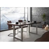 MASSIVMOEBEL24.DE MASSIVMOEBEL24 Baumtisch Akazie 200x100x77 braun lackiert / U-Beine silber matt FREEFORM 5