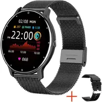 TPFNet Smartwatch mit Milanaise Armband + Silikon Armband - individuelles Display - Smart Watch Armbanduhr - Modell SW6 - Schwarz
