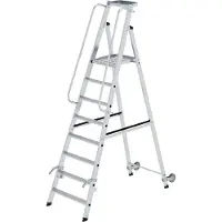 Proregal Plattformleiter mit Rollen und Griff | 8 Stufen | inkl. beidseitigem Handlauf | Aluminium | nivello Leiterschuhe