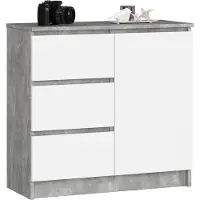 Akord Kommode JERRY Beton 80 cm Tür 3 Schubladen 2 Ebenen Front Weiß B80 x H77 x T35 cm