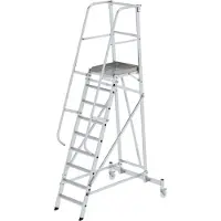 Proregal Plattformleiter fahrbar | 9 Stufen | inkl. beidseitigem Handlauf | Aluminium | nivello Leiterschuhe