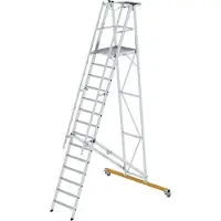 Proregal Plattformleiter klappbar und fahrbar | 14 Stufen | inkl. beidseitigem Handlauf | Aluminium | nivello Leiterschuhe