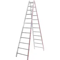 Hymer Sprossenstehleiter, beidseitig begehbar, 2x12 Sprossen, senkr. Höhe 3,30 m, Reichhöhe 4,60 m, Gewicht 13,6 kg