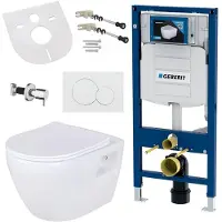 Geberit WC-Komplettset AL5508-SET, mit Vorwandelement & Betätigungsplatte 3/6 L, Wand-WC mit Bidet-Funktion, spülrandloses Keramik-WC, vormontiert