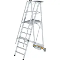 Proregal Plattformleiter klappbar mit schmalem Fahrwerk | 7 Stufen | inkl. beidseitigem Handlauf | Aluminium | nivello Leiterschuhe