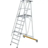 Proregal Plattformleiter klappbar und fahrbar | 8 Stufen | inkl. beidseitigem Handlauf | Aluminium | nivello Leiterschuhe