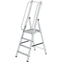 Proregal ML Plattformleiter | 4 Stufen | inkl. beidseitigem Handlauf | Aluminium | Rutschsichere Leiterschuhe