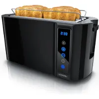 Arendo Toaster 4 Scheiben, Langschlitz, Edelstahl, 1500W, Touch, Display mit Restzeitanzeige, Brötchenaufsatz, Auftaufunktion, Wärmeisolierendes Gehäuse, schwarz-hochglanz