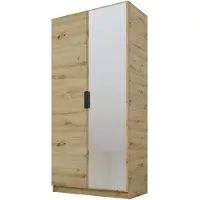 PAWS MÖBEL Kippbarer Artisan eiche Kleiderschrank 100x52x200 cm, zweitüriger offener Kleiderschrank mit Spiegel, mit Einlegeböden und Kleiderbügel