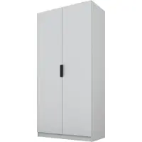 PAWS MÖBEL Kippbarer Grau Kleiderschrank 100x52x200 cm, zweitüriger offener Kleiderschrank ohne Spiegel, mit Einlegeböden und Kleiderbügel