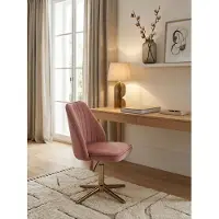 KADIMA DESIGN Schreibtischstuhl Rosa Samt Design Drehstuhl mit Lehne, Schalenstuhl 120 kg Höhenverstellbar, Arbeitsstuhl ohne Rollen, Stuhl Schreibtisch Home-Office Drehbar