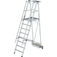 Proregal Plattformleiter klappbar mit schmalem Fahrwerk | 8 Stufen | inkl. beidseitigem Handlauf | Aluminium | nivello Leiterschuhe