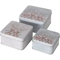 Boltze 3tlg Set Geschenkdose Magnus eckig 9-12cm Metall Plätzchenbox Weihnachtskekse