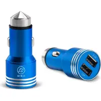 Sinji Universal-Autoladegerät - 2 USB-Anschlüsse - 12V 2.1A & 1.0A - Sicherheitshammer/Windschutzscheibenbrecher - Blau
